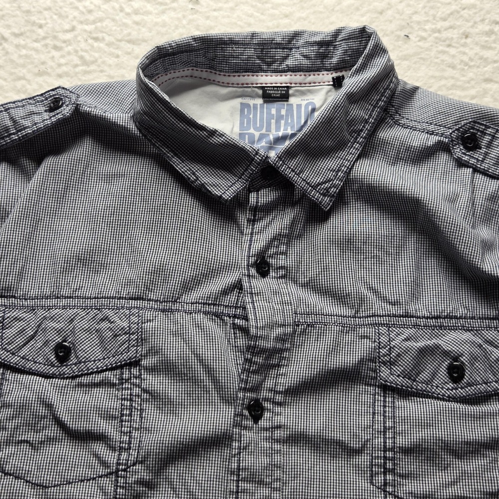 Buffalo David Bitton Shirt Mens 2XL Blue Check Short Sleeve Button-Up Pockets